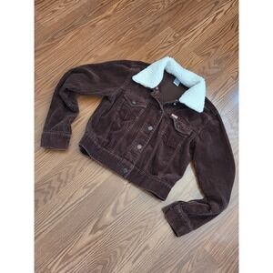Enyce women's Brown Corduroy Sherpa Collar Trucker Jacket Size Med Vintage Style